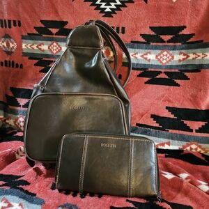 Rosetti Brown Leather Backpack Bag and Wallet Set